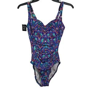Swim SolutionsTummy-Control Shirred One-Piece Swimsuit, blue 8